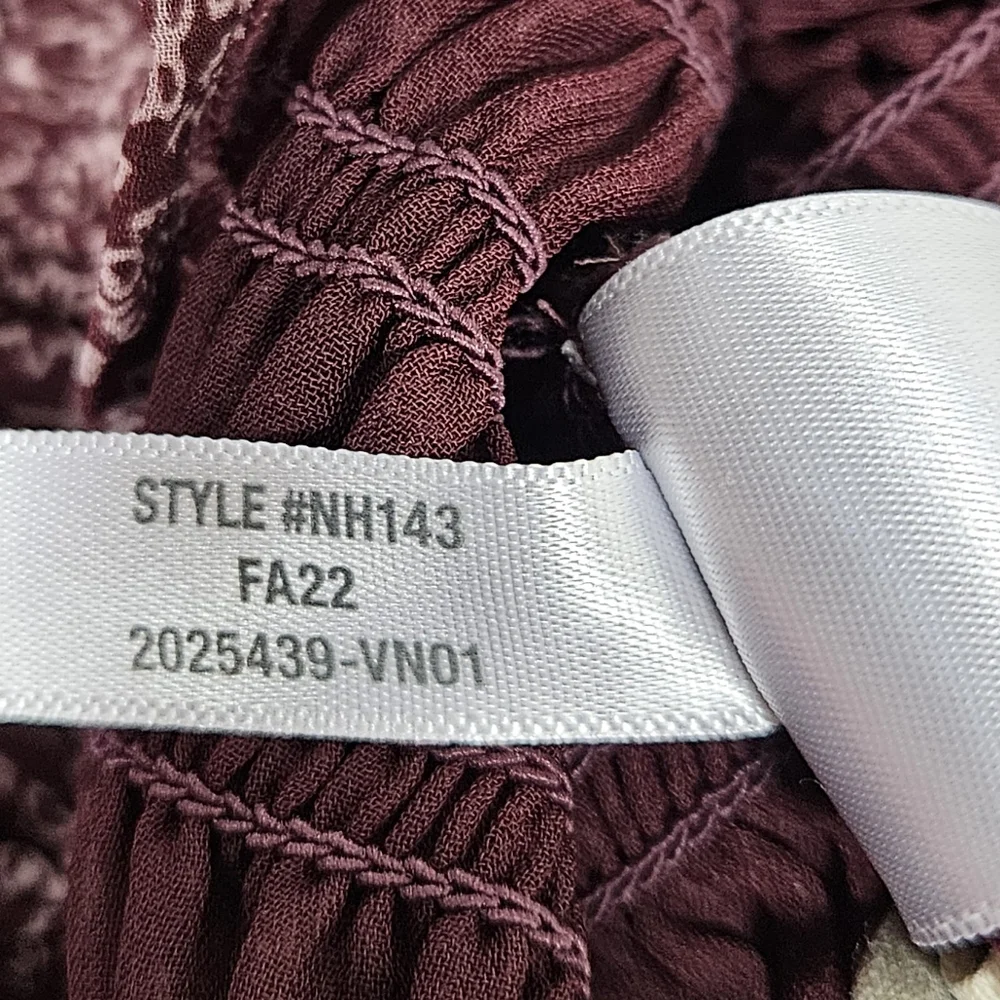 Madewell Square Neck Smocked Blouse | Burgundy Floral | Women's Size M